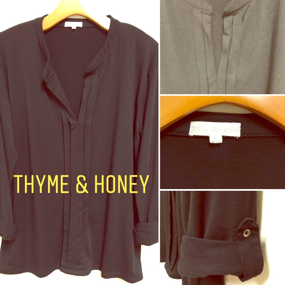 H&M Thyme & Honey Black Long Sleeve Tunic Blouse